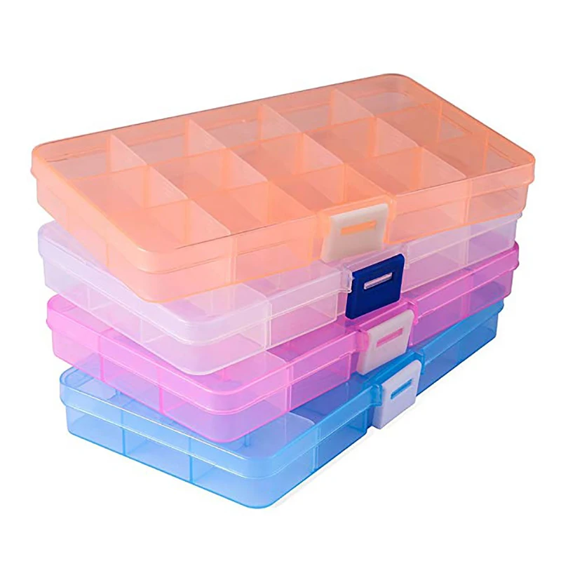 

15 Grids Jewelry Nail Art Beads Tool small Craft Storage Tackle box Adjustable Translucent Organizer Storage Box Case Bin