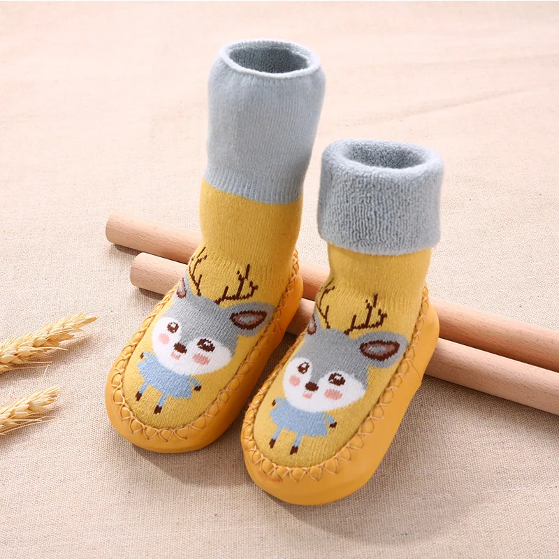 FOCUSNORM 4 Colors Newborn Baby Girls Boys Anti-Slip Socks Crib Shoes Cartoon Animal Print Knit Soft Sole Slippers