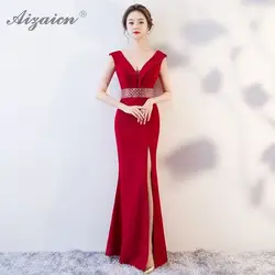 2019 модное красное платье Чонсам с v-образным вырезом, современное свадебное платье для невесты Qi Pao, женское китайское свадебное платье, Qipao