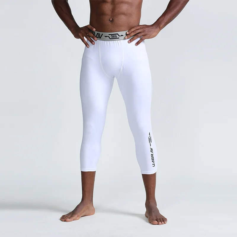 Мужские колготки для бега, укороченные компрессионные штаны, длина 3/4, лайкра, для спортзала, фитнеса, обтягивающие штаны, для баскетбола, тренировок, леггинсы, колготки