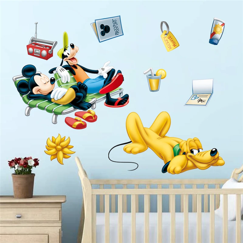 Disney Микки goofy pluto фотообои для отпуска Декор дома Мультяшные наклейки на стену ПВХ