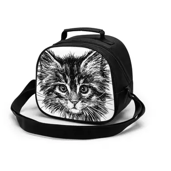 

Lunch Bag for Girl Kids Children Black Cat Head Drawing Thermal Insulated Lunch Box Small Food Picnic Bag Milk Bottle Pouch