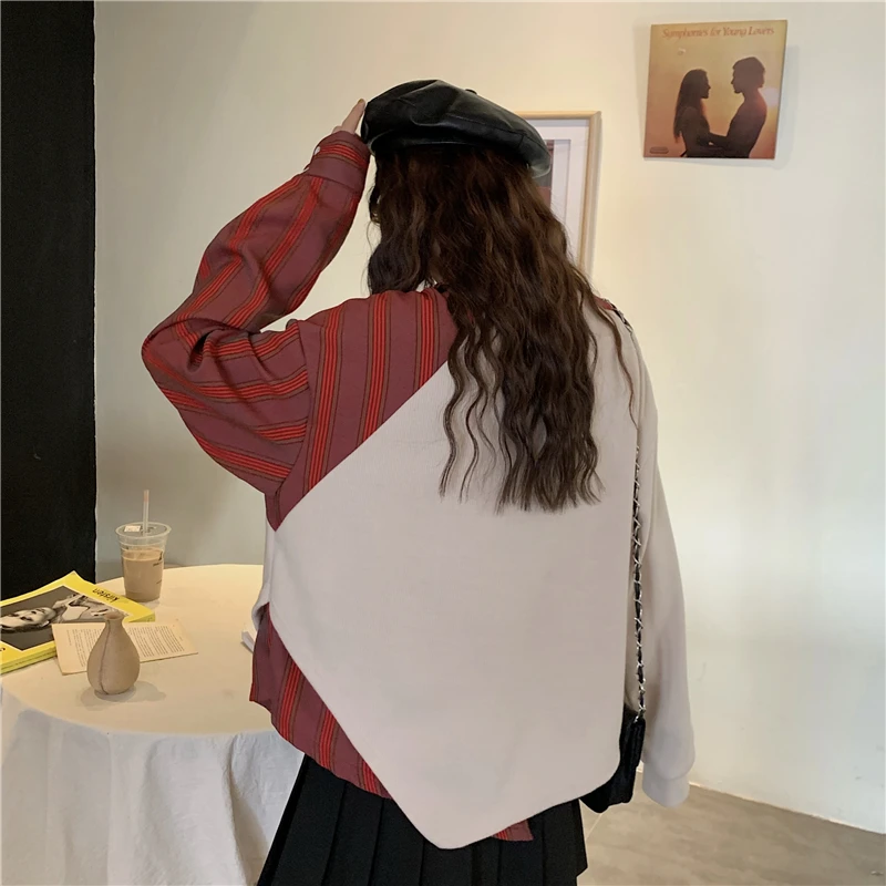 Sweatshirts vintage style autumn new patchwork lattice lace up long sleeve pullovers and Hoodies moda feminina Women's Clothing