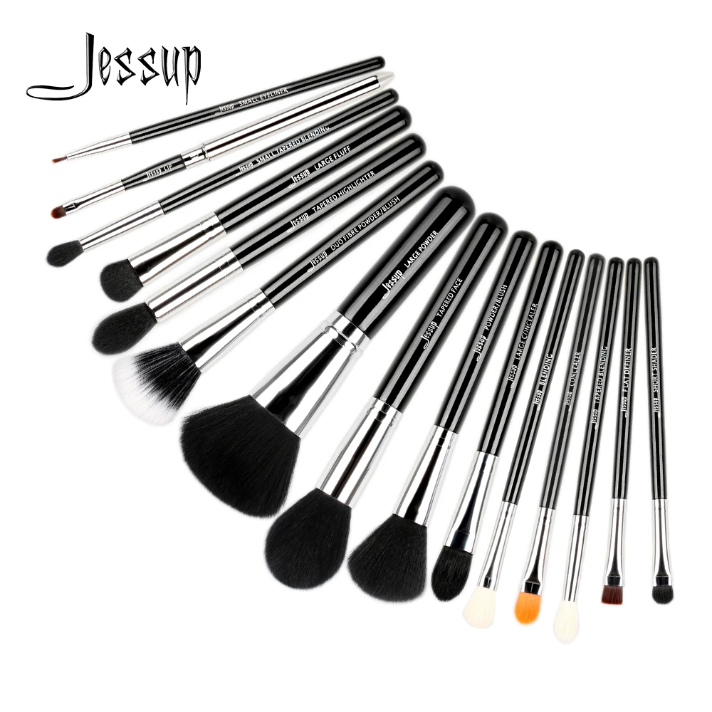 

Jessup Pro 15pcs Makeup Brushes Set Powder Foundation Eyeshadow Concealer Eyeliner Lip Brush Tool Black/Silver