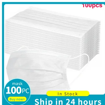

100pcs Disposable 3-Ply Masks Anti-Dust Face Mask With Elastic Earloop Kids Solid In Stock Covers Mouths Masker 3Ply Disposable