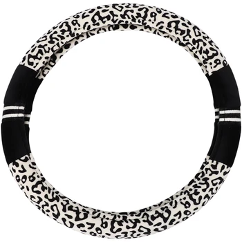

Luxury Leopard Print Fashionable Plush Car Steering Wheel Cover, Universal Fit, Keep Warm for Car SUV (Black+White)