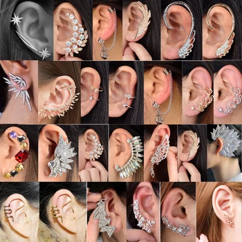 

1PC Steampunk Wrap Clip On Ear Cuff Crystal Feather Wing Earrings Bow Tie Ear Clip Helix Cartilage boucle d'oreille clip