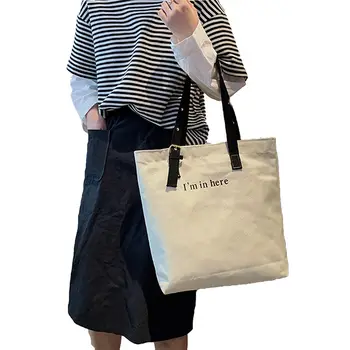 

Women Canvas Shopping Bag Letters Print Female Cotton Cloth Shoulder Bag Eco Handbag Tote Reusable Grocery Shopper Bags