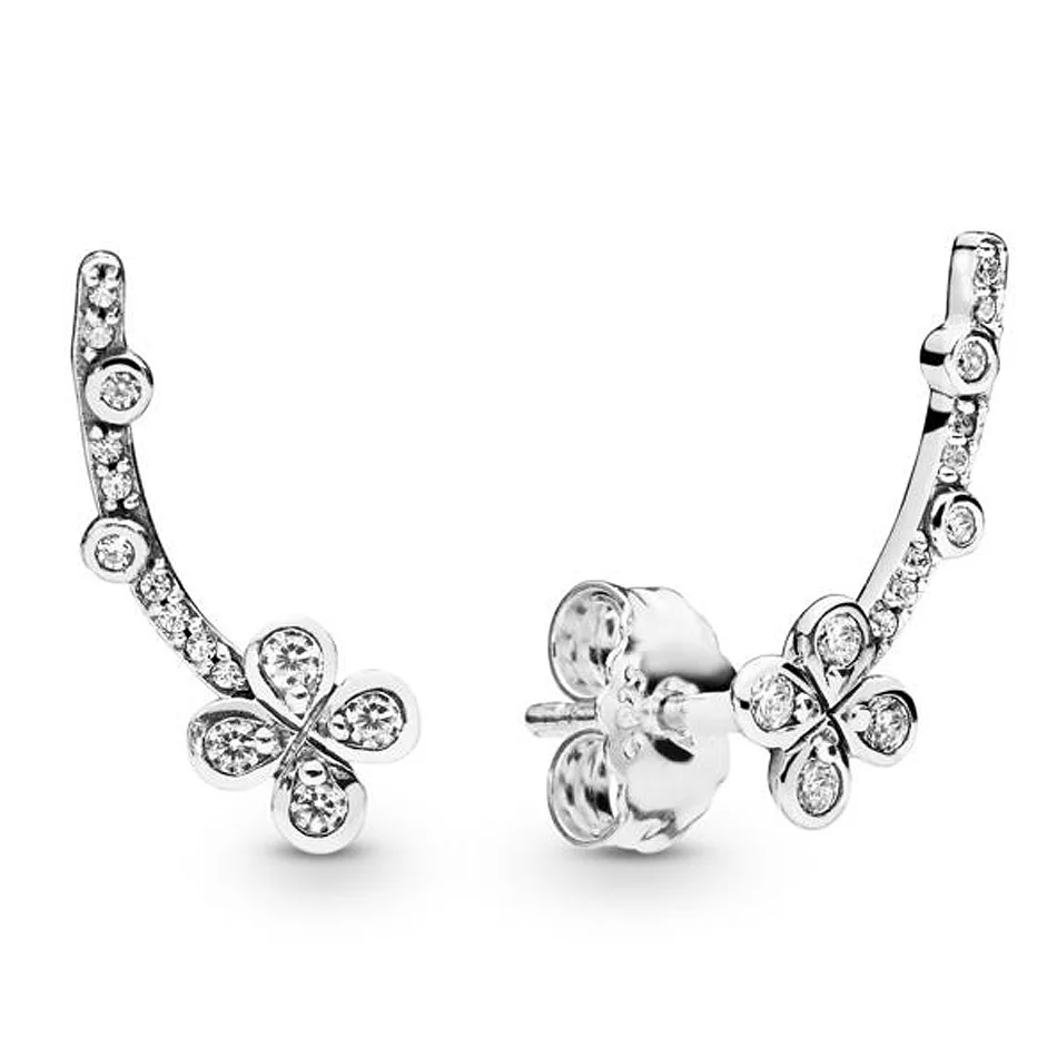 

Original Draped Four-petal Flowers Studs Earring With Crystal For Women 925 Sterling Silver Earring Gift Fine Pandora Jewelry