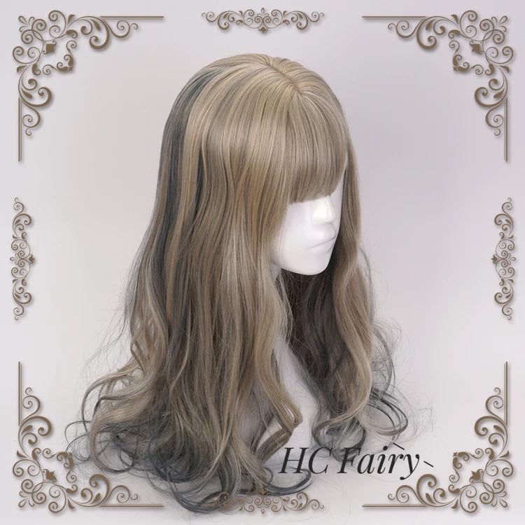 

Sweet Lolita Wig Mixed Color Golden Mixed Dark Blue Synthetic Hair Halloween Cosplay Costume Cute Wig for Women Girl Party Cos