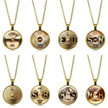 

Hot Sale Drummer Cymbals Glass Cabochon Necklace Charm Vintage Jewelry Drums Husband Gift Drummer Man Mens Pendant Necklace