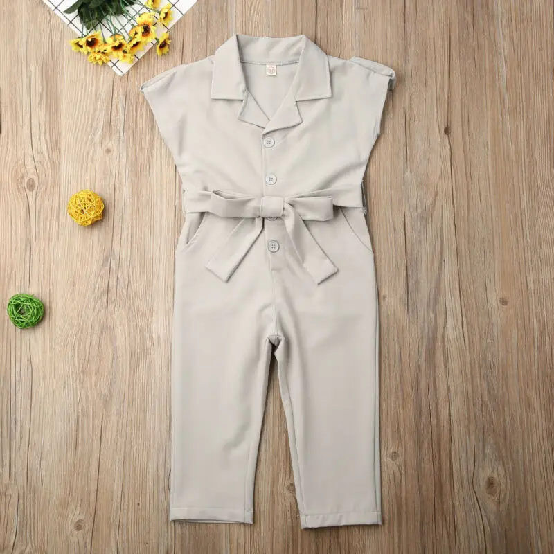 Fashion Newborn Baby Girls Clothes Solid Button Sleeveless Romper Jumpsuit Playsuit Overalls Summer Outfits