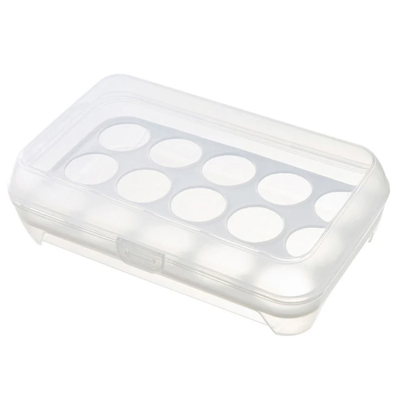 Egg Tray for Refrigerator,15 Eggs Tray Holder with Lid,Portable Shatter-proof Covered Egg Container//Box//Case//Carrier//Crate//Dispenser for Camping,Plastic Stackable Storage Organizer//Bin Blue