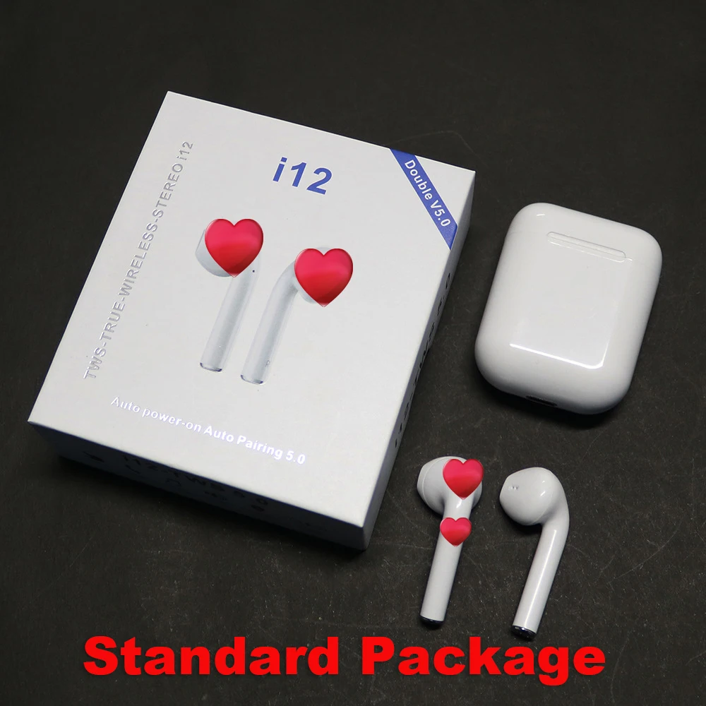 Standard Package i12 TWS сенсорный ключ мини беспроводные наушники Bluetooth 5,0 гарнитура для Android xiaomi Iphone PK i20 i30 i60 i80 tws - Цвет: Standard Package