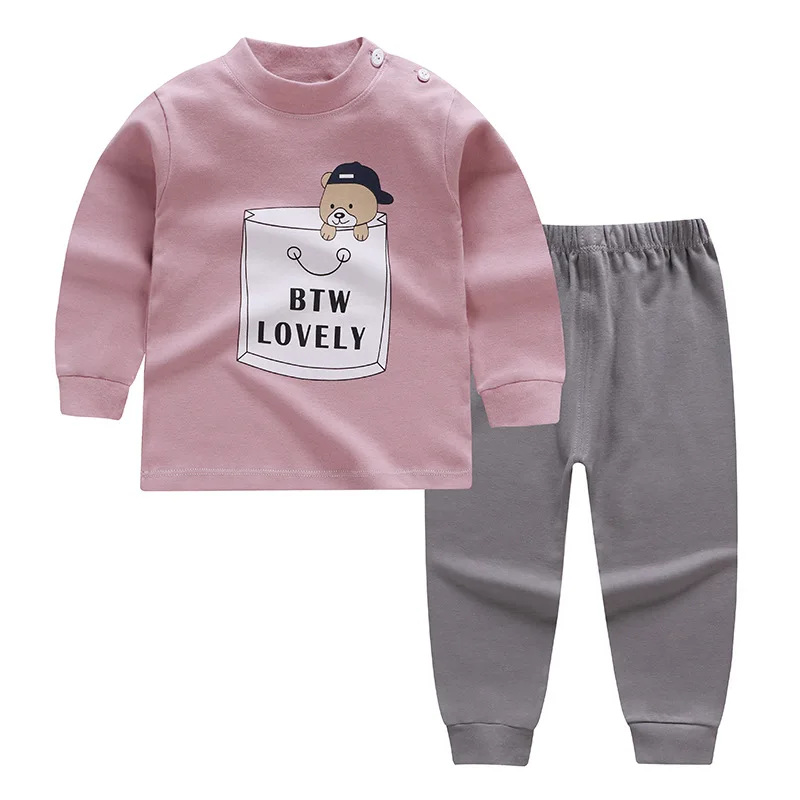 6M-4 лет одежда унисекс для малышей, 2 шт./компл. для маленьких мальчиков комплект одежды из хлопка для девочек, одежда с длинным рукавом; комплекты для малышей; сезон осень; комплект нижнего белья для Одежда для маленьких мальчиков
