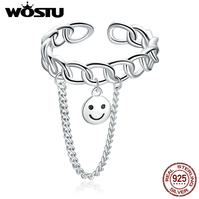 WOSTU-Anillo de plata de primera ley con forma de sonrisa para mujer, sortija ajustable, plata esterlina 925, CQR702