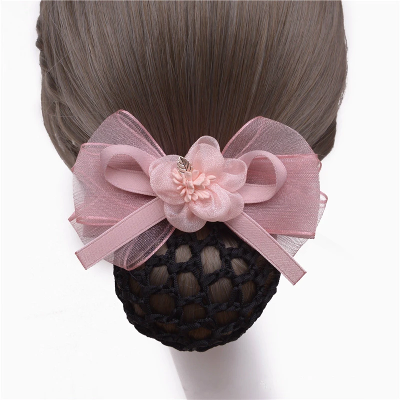 Elegant Floral Bows Clips Hairpins Flower Bow Stewardess Staff Net Bun Snood Hair Accessories Hair Clips for Women Girls Gifts elegant floral bows clips hairpins flower bow stewardess staff net bun snood hair accessories hair clips for women girls gifts