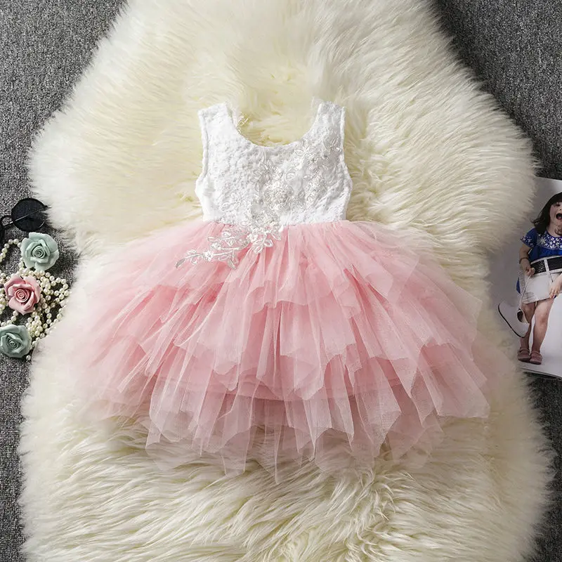 Платье для первого дня рождения; Одежда для маленьких девочек; свадебное платье на крестины; одежда для малышей; Детские платья для девочек; летняя праздничная одежда принцессы - Цвет: Pink Dress