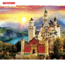 GATYZTORY, 3D алмазная живопись, полная квадратная дрель, сделай сам, домашний декор, ремесло, стразы, мозаичная картина, фото, на заказ, замок в закате