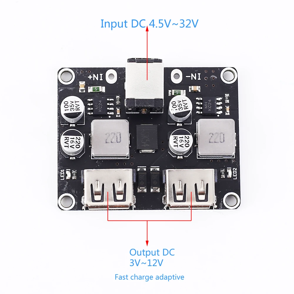 

DC-DC Step Down Power Supply Module Buck QC2.0 QC3.0 Charger Module 24W 2-Channel Voltage Converter