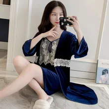 Fiklyc осенне-зимние сексуальные женские благородные золотые бархатные пижамы брюки с длинными рукавами костюм из двух предметов домашний сервис