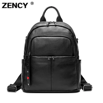 

ZENCY Soft 100% Genuine Cow Leather Black Hardware Women Backpack Lady Girl Real Top Calfskin Cowhide Book Bag Style Knapsack