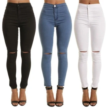 

2019 fashion summer ripped jeans women ladies stretch pants