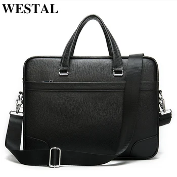 

WESTAL men briefcase laptop bag leather men's briefcases genuine leather bag men office bags for men business computer bags 9082