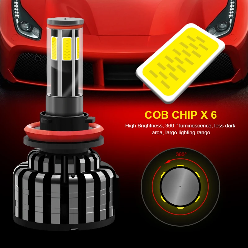 EURS Car Headlight Dual color H4 LED Bulb H7 LED H1 9012 H11 9006 9005 360 degree 6 sides 8000LM 60w Fog Light Bulb 6000k