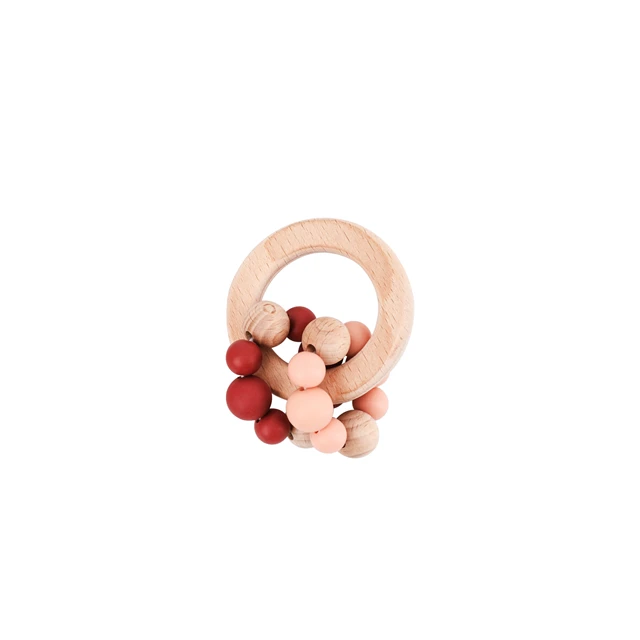 Детские погремушки из пищевого силикона, деревянные кольца для грызунов, детские игрушки, браслет для кормления, подвеска для новорожденных, деревянные погремушки - Цвет: Red brown