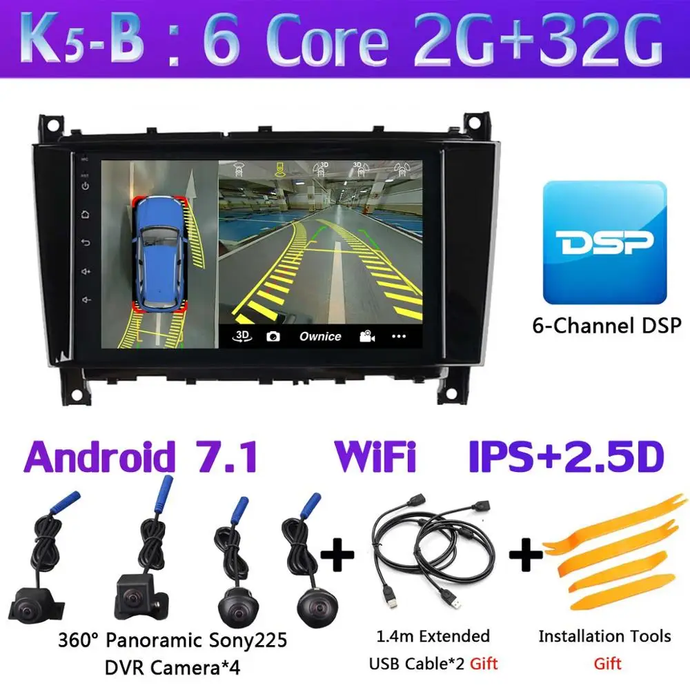 360 ° панорамная камера Автомобильный мультимедийный плеер Android 9,0 8Core 4+ 64G CarPlay DSP SPDIF gps радио для Mercedes Benz W209 W203 W219 - Цвет: K5-B