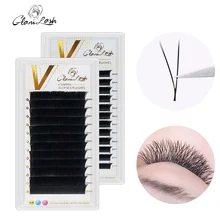 GLAMLASH v-shape elipsy płaskie dzielone końcówki przedłużanie rzęs Premade Volume podwójne końcówki łatwe wentylatory 2D rzęsy Super miękkie naturalne
