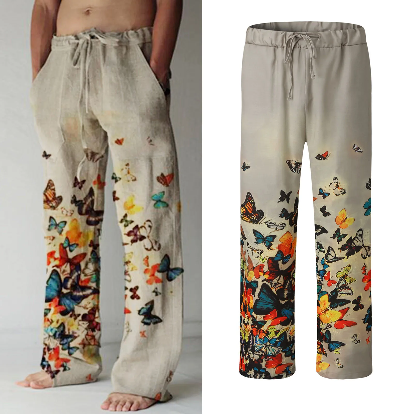 Men's Fashion Loose Plus Size Pants Casual Print Wide Leg Trousers Pants Great For Sport Beach Casual Daily High Quality Pants 1