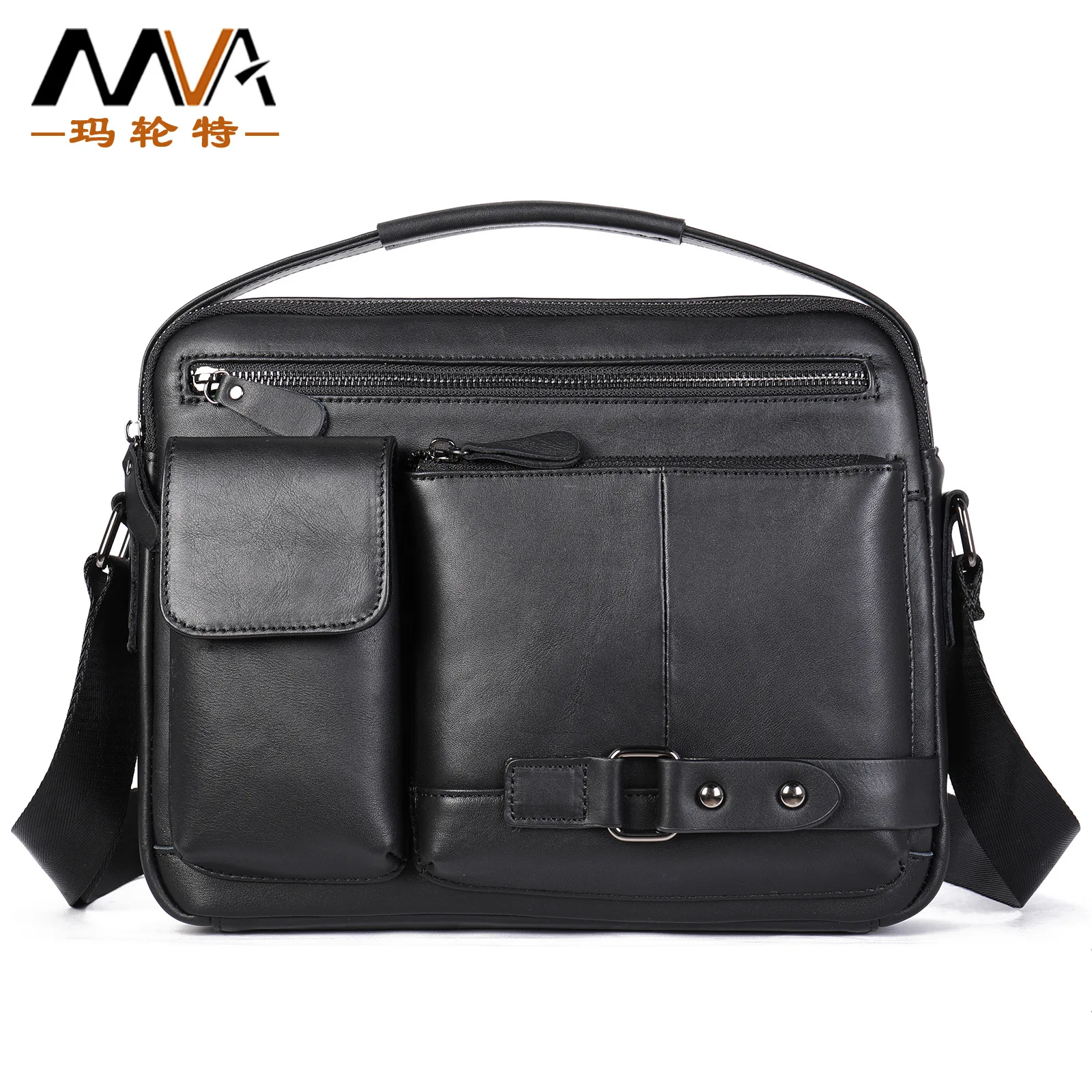 European and American pure color retro Men handbag  Horizontal square wear-resistant Men's shoulder bag  Soft Face Messenger Bag