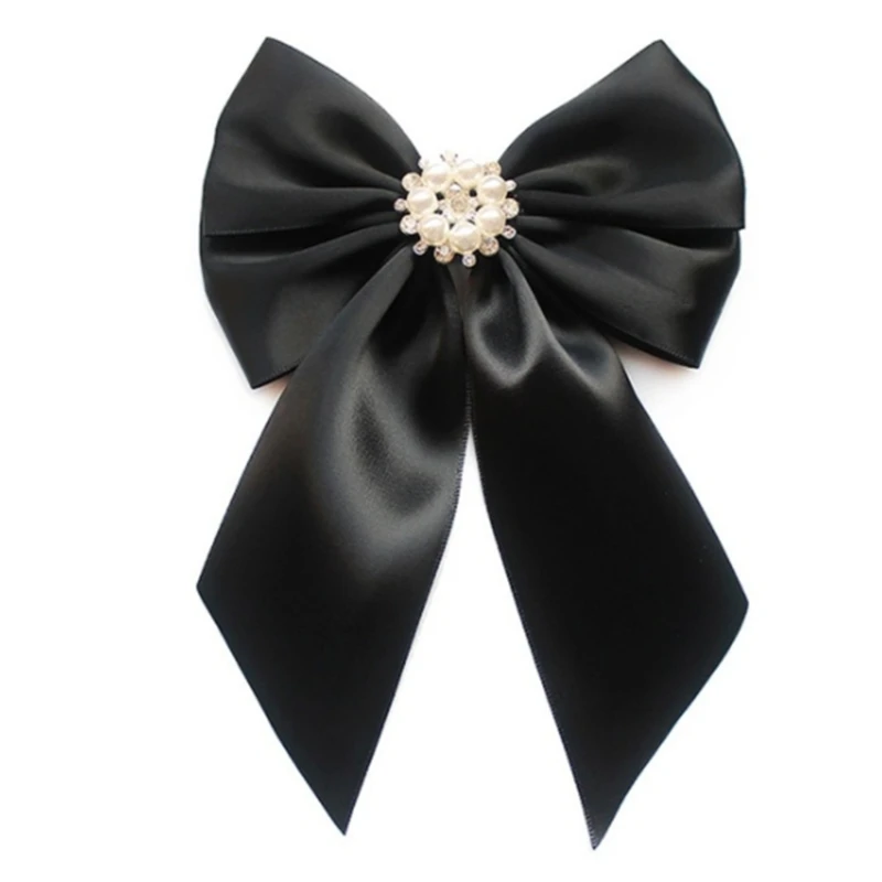 Vintage Elegant Women's Pre-Tied Pearl Ribbon Brooch Bow Tie