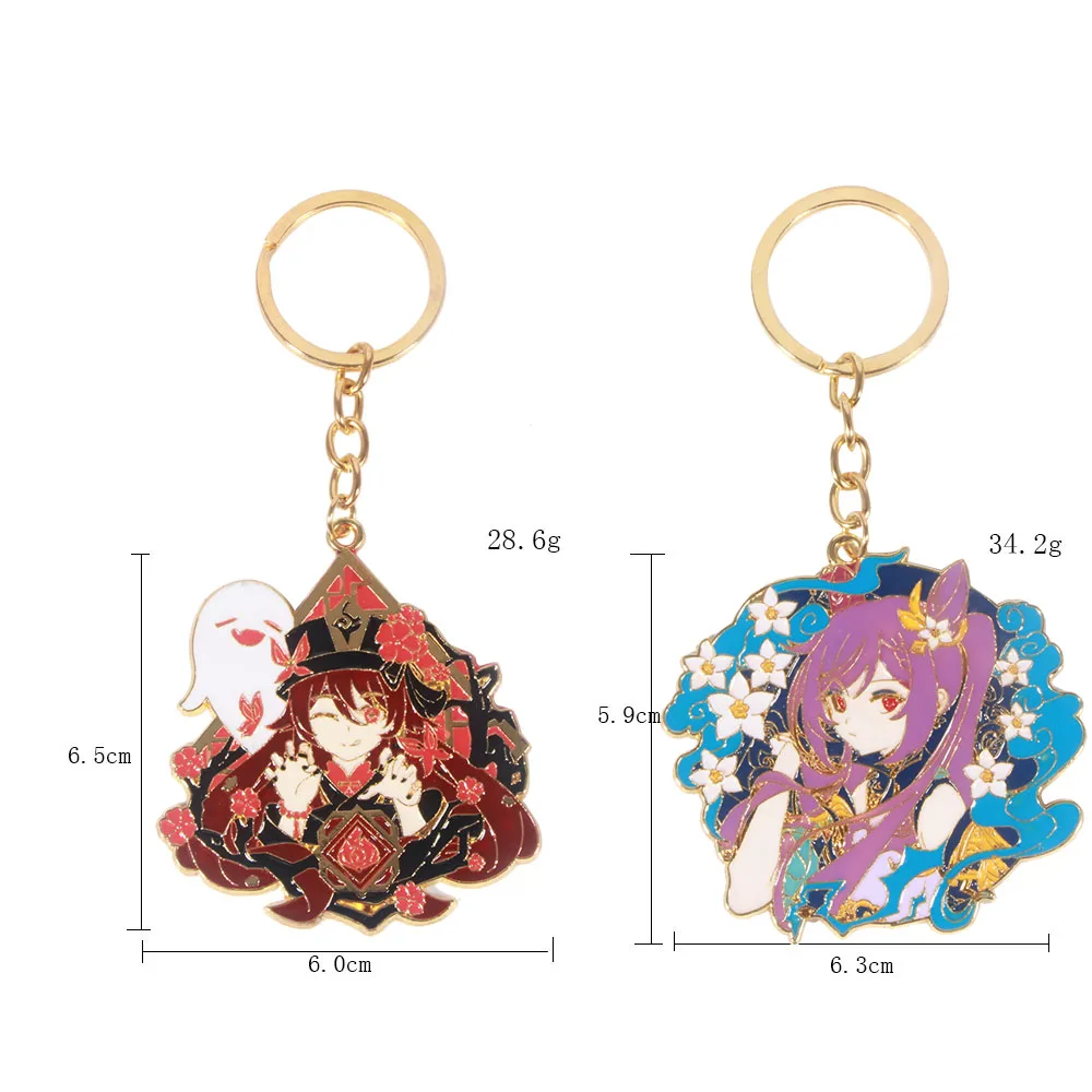 Hot Game Keychain Genshin Impact Cartoon Kaedehara Kazuha Zhongli HuTao Metal Enamel Badge Keychain for Backpack Decoration