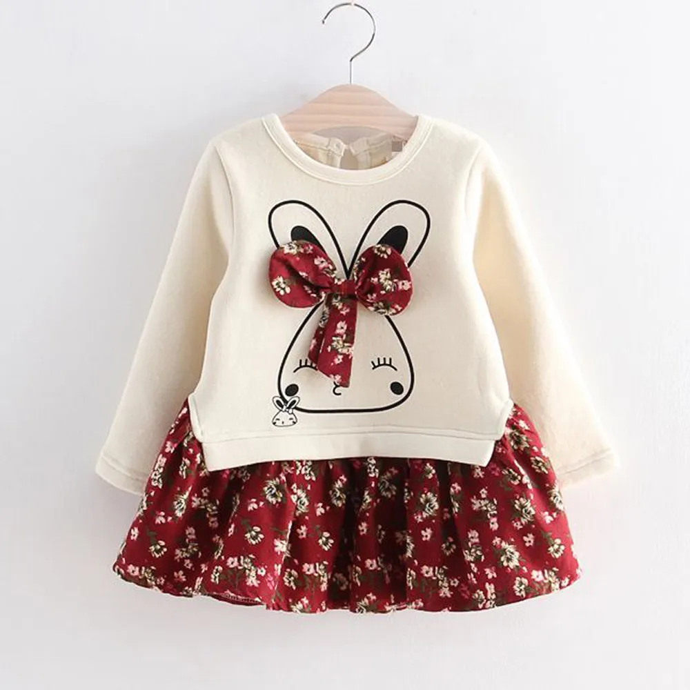Детские платья для девочек, детское праздничное платье принцессы с кроликом и цветочным принтом, одежда платья для девочек зима, vestido# XP20