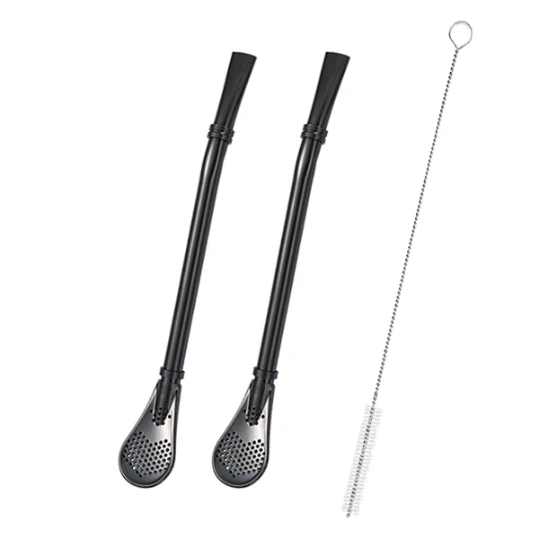 Set of 2 Stainless Steel Yerba Mate Straws with Tea Infuser and Cleaning Brush
