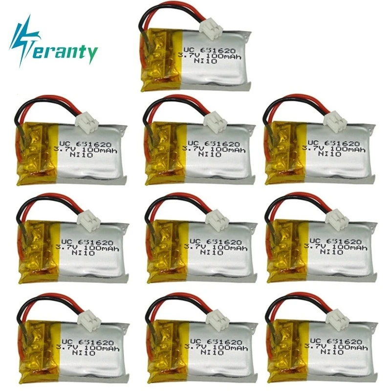 3,7 v 100mah литий-полимерный Батарея для Cx-10 Cx-10a FQ777-124 Hubsan Q4 Wltoys V272 запасные части для радиоуправляемого квадрокоптера Запчасти 651620 Дрон Батарея 1-10 шт - Цвет: 10Pcs