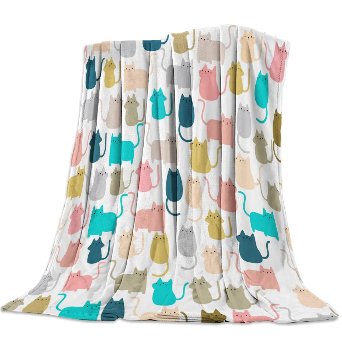 Одеяло из микрофибры цветное теплое покрывало с изображением милых кошек и