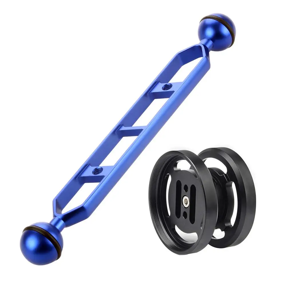 with 9inch arm blue Алюминий двойной 67 мм Макро/Широкий формат объектива подставка держатель с 5/7/9/11 дюймов нетонущий браслет на руку для подводной съемки DSLR фотокамера - Цвет: with 9inch arm blue