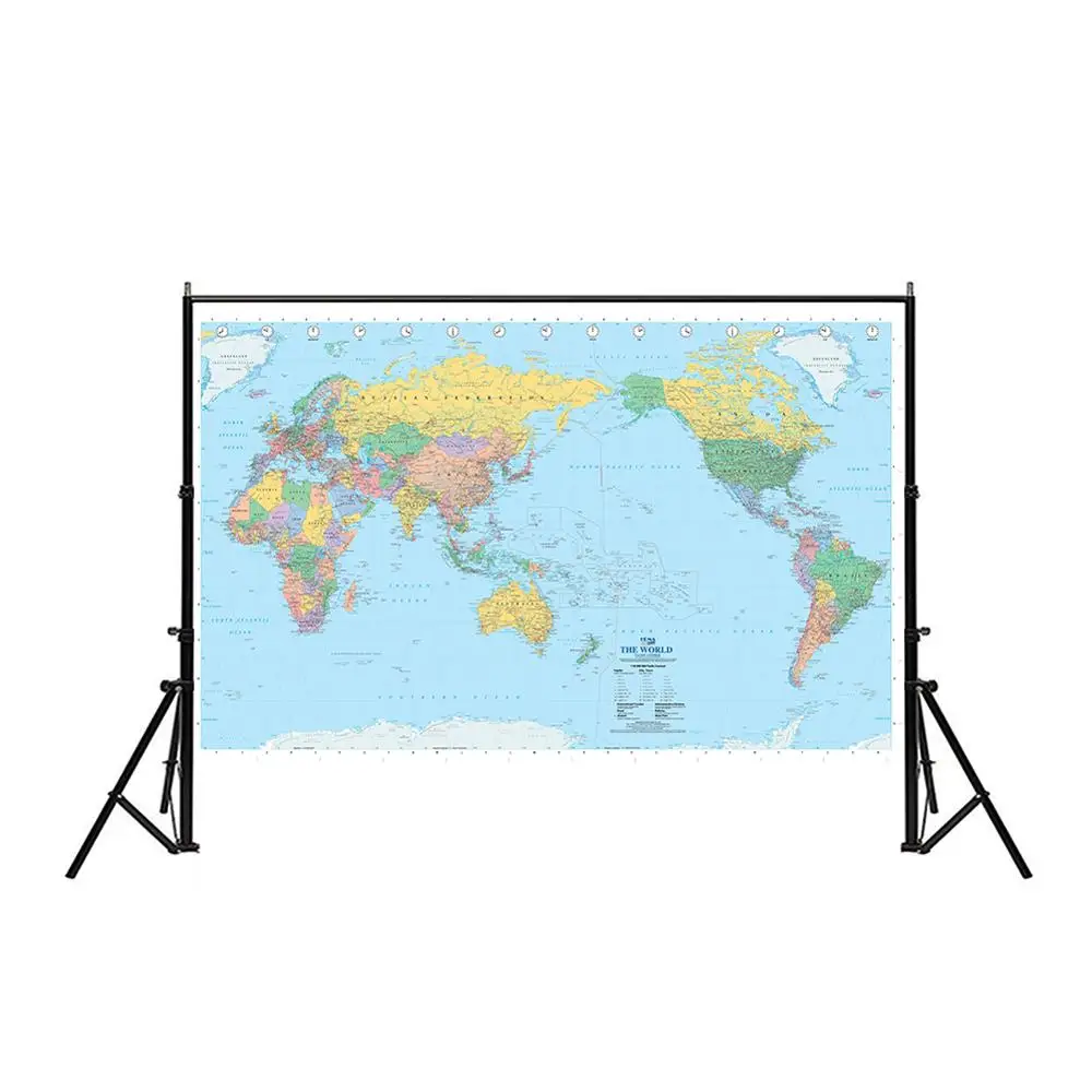 

The World Map Pacifac Centred Without National Flag 150x100cm Non-woven Waterproof World Map For Culture and Education