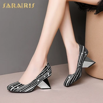 

Sarairis On Sale Dignified Office Lady Luxury Design Strange High Heels Genuine Leather Cow Skin Woman Shoes Pumps