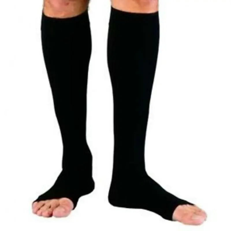 Компрессионные носки на молнии для фитнеса, на молнии, для циркуляции давления, для поддержки ног, для колена, с открытым носком, спортивные носки, для уменьшения боли, Компрессионные носки - Цвет: Черный