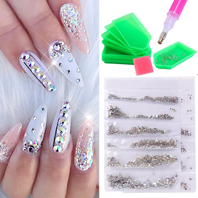 Crystal White Nail Rhinestone AB Charms Luxury Nail Art Flatback Gems for  3D Nail Decorations Glitter Manicure Nail Decal - AliExpress