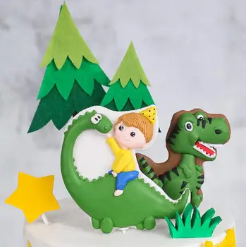 

Dinosaur Cake Topper Happy Birthday Cake Decoration Green Grass Kids Party Supplies Cake Accessories