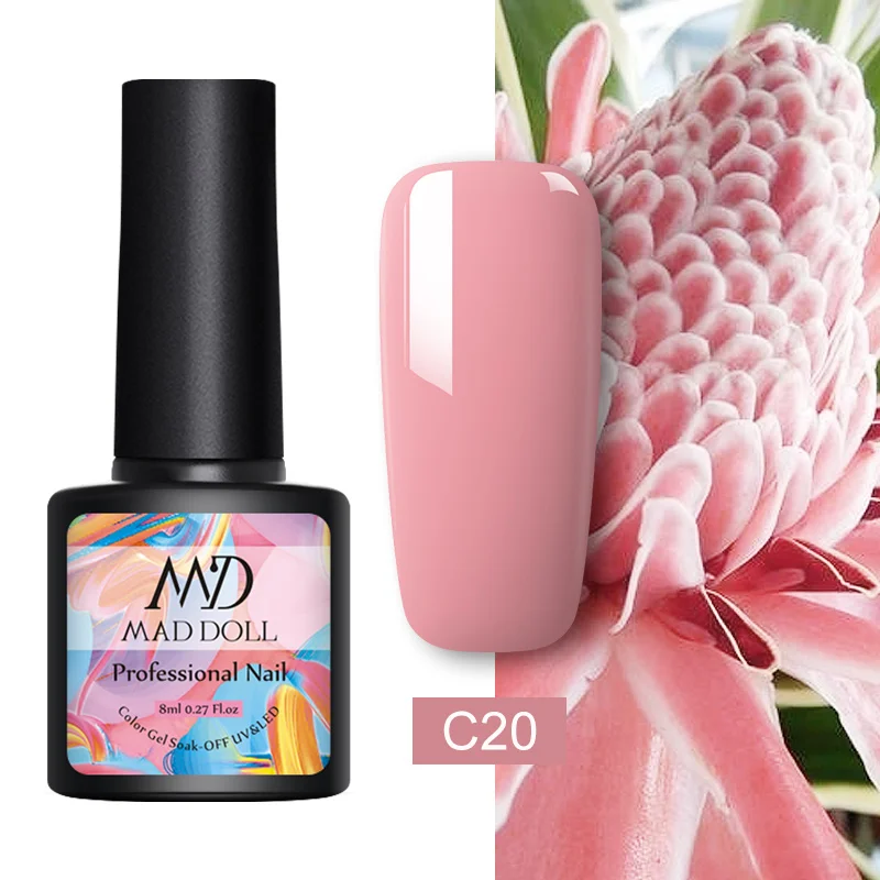 C20 MAD DOLL 8 мл; Гель-лак для ногтей лак Полупостоянный Цвет гель Лаковая основа пальто не нужно удалять воду замочить от ногтей УФ гель лак - Цвет: C20