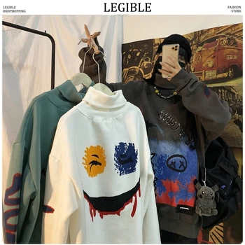 

Legible Men 2019 Winter Turtleneck Funny Graffiti Sweatshirts Mens Thicken Warm Outwear Coat Sweatshirt Male Pullovers Tpos