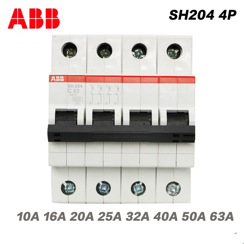 Todas as Séries Interruptor de ar Elétrica Diminuto Disjuntor 4 p C10a 16a 20a 25a 32a 40a 50a 63a Abb Sh204 Mcb