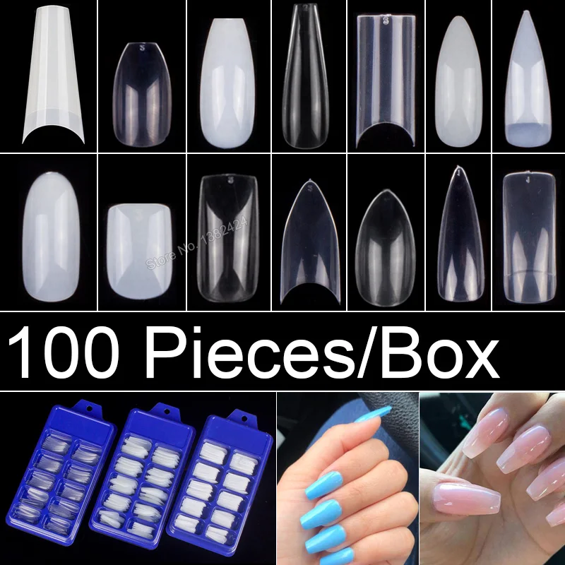 False-Nail-Tips Almond Square Acrylic Ballerina Fake 10pcs X 10-Sizes Oval Round 100pieces/Box